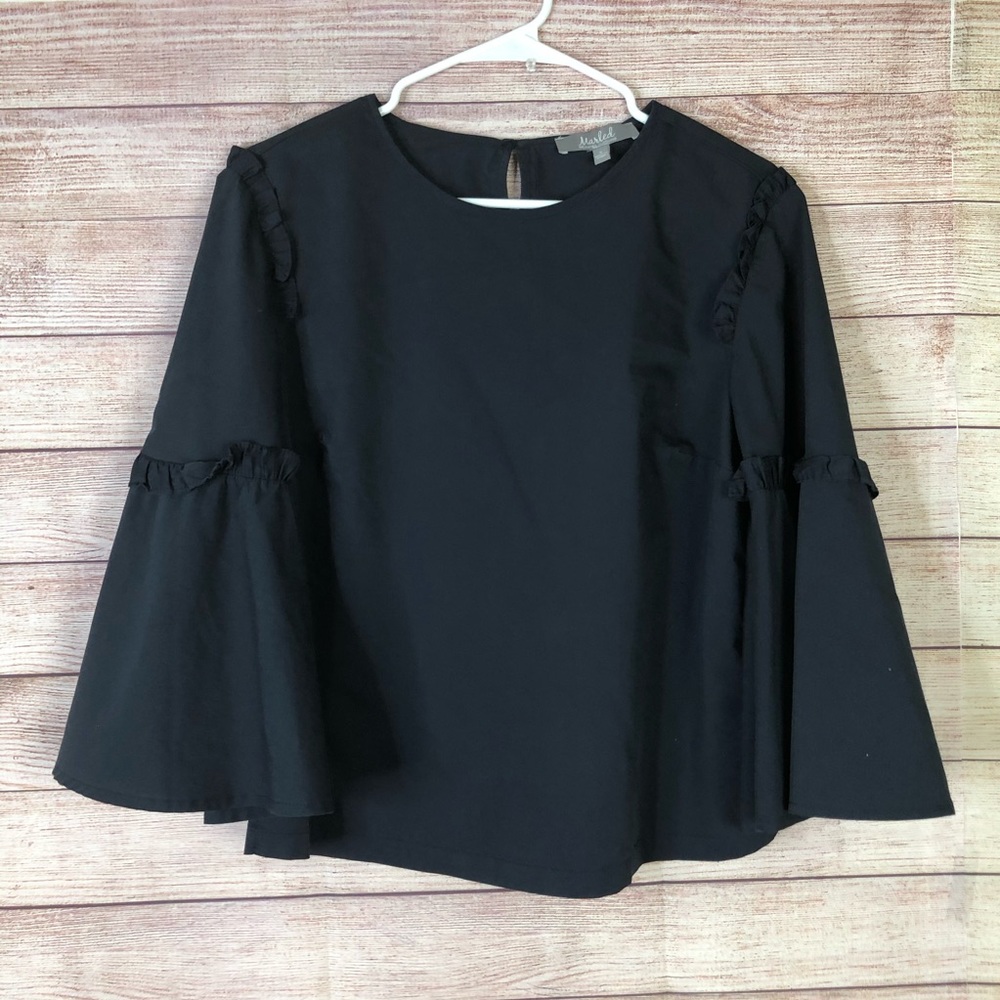 Marled by Reunited Navy Blue Bell Sleeves Top‎ SzS